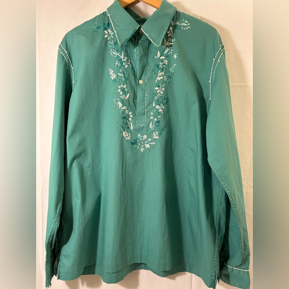 Lucky Beach Vintage Rare Long Sleeve Green Embroidered Hula Wear Shirt Size XL